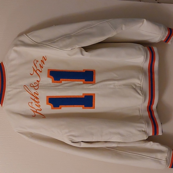 NBA Kith and Knicks White SHEEPSKIN Leather Varsity Coaches Jacket RARE - Picture 5 of 17